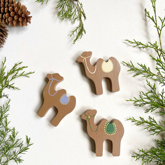 Set of 3 Wooden Camels for Nativity Scene | Handcrafted & Hand-Painted Christmas Figures