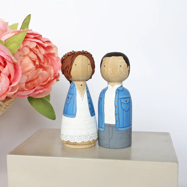 Personalized Wedding Peg Dolls - Bride & Groom Cake Topper