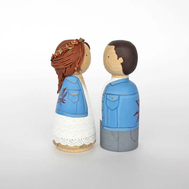 Personalized Wedding Peg Dolls - Bride & Groom Cake Topper