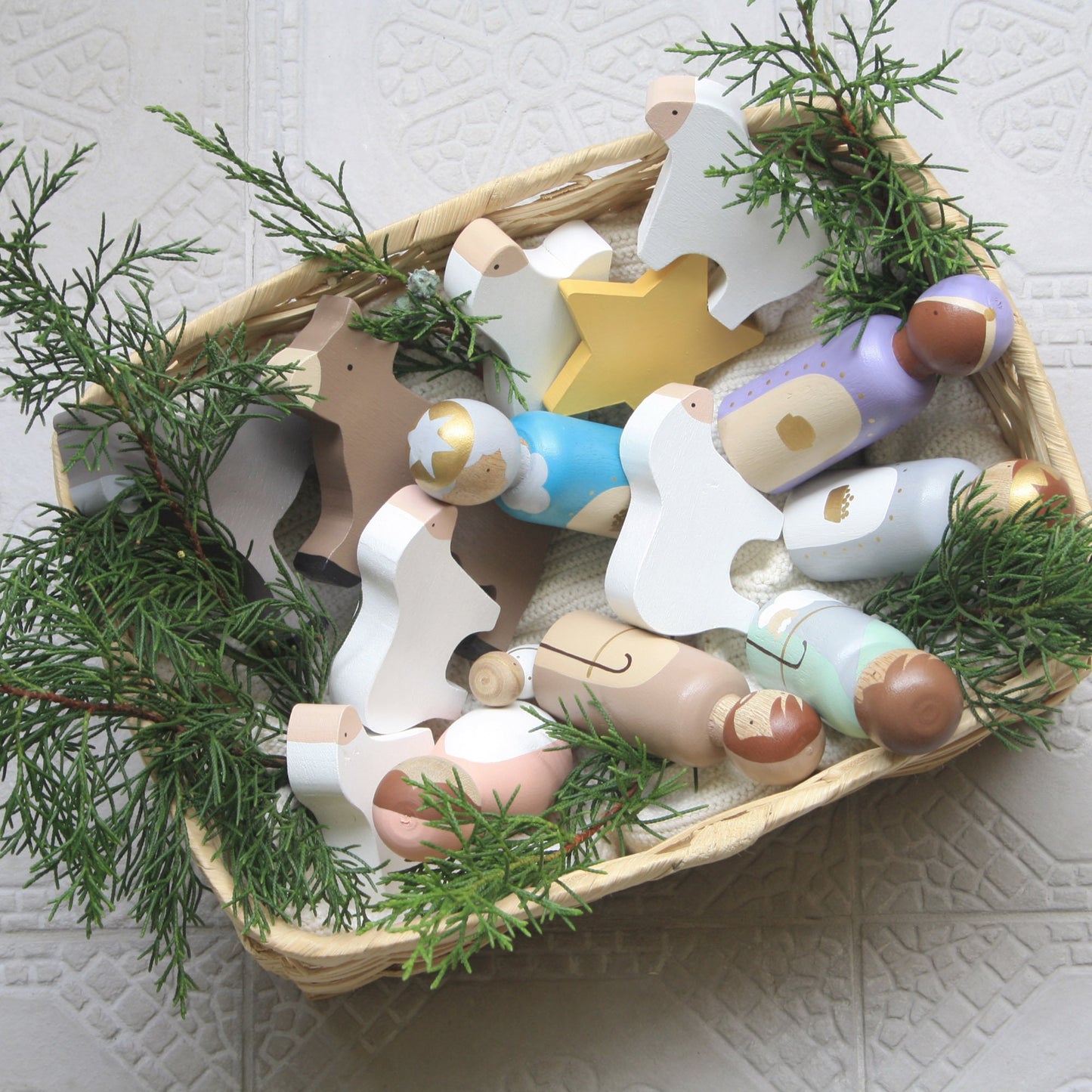 19 Figures - Kids wooden nativity set, Christmas decorations
