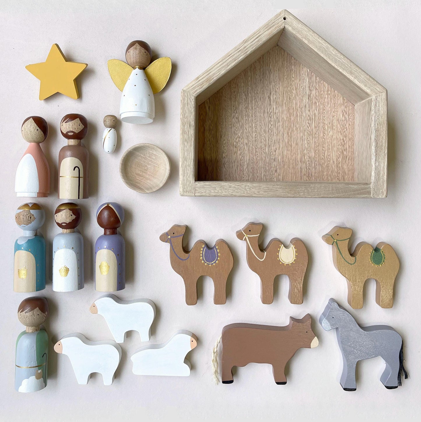 19 Figures - Kids wooden nativity set, Christmas decorations