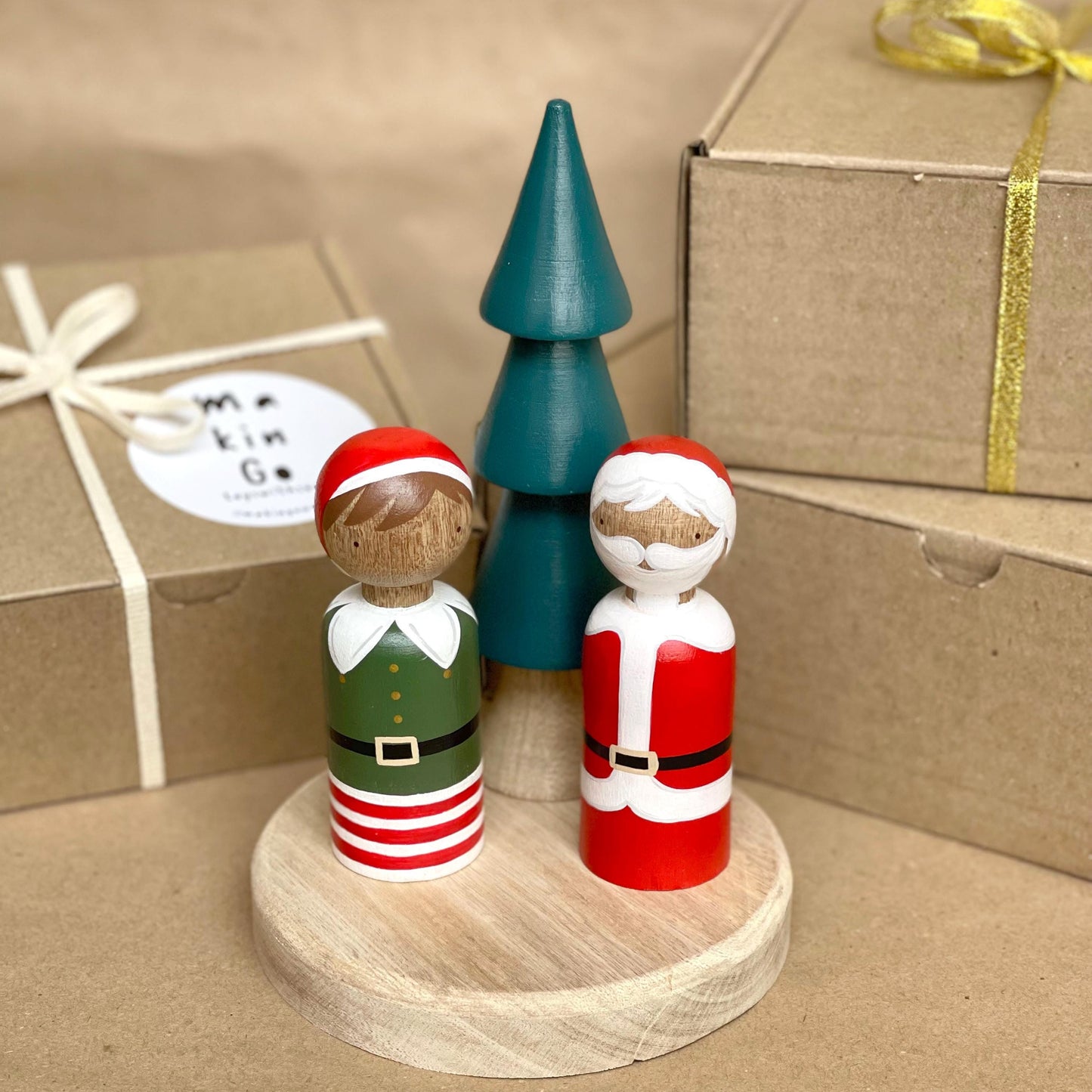 Santa and elf Peg People, Christmas Decorations