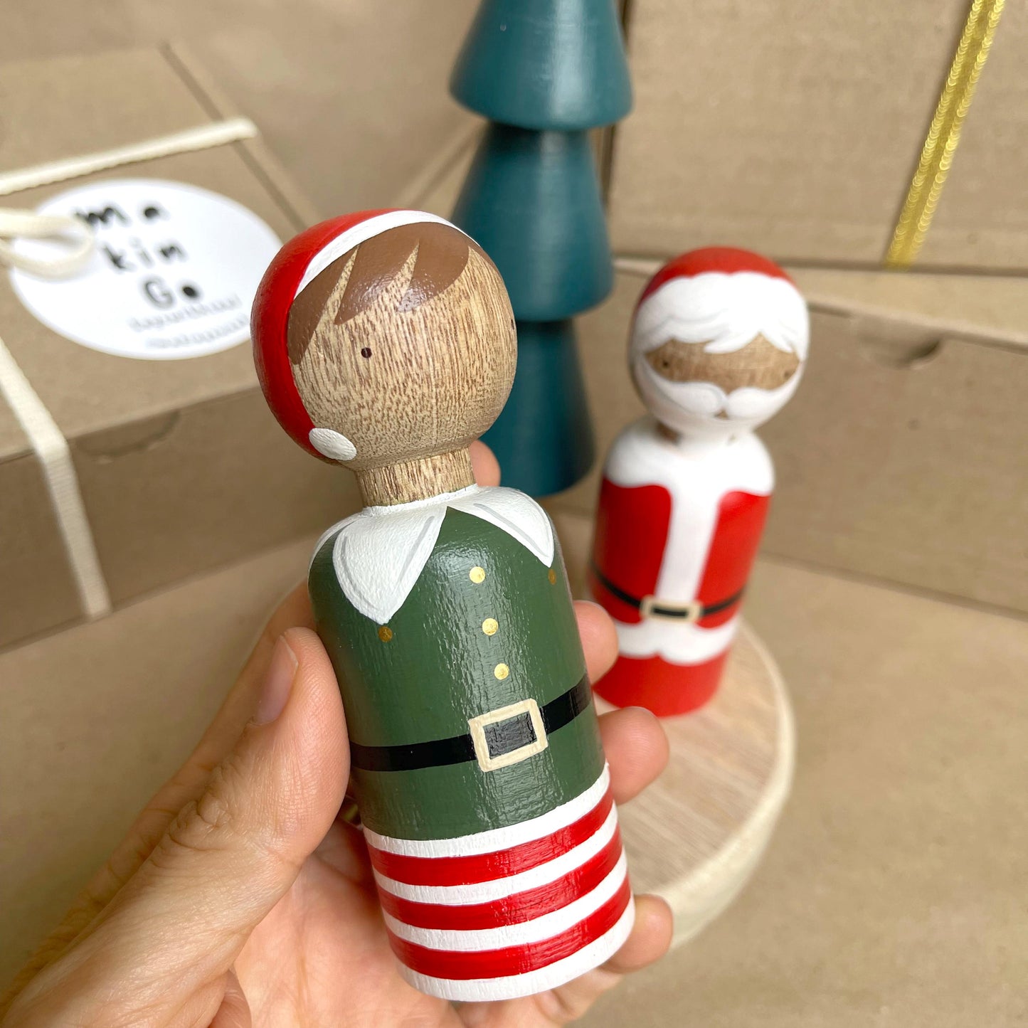 Santa and elf Peg People, Christmas Decorations