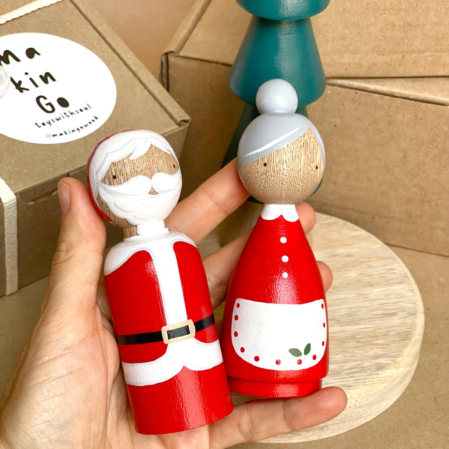 Santa & Mrs. Claus Peg People, Christmas Decorations