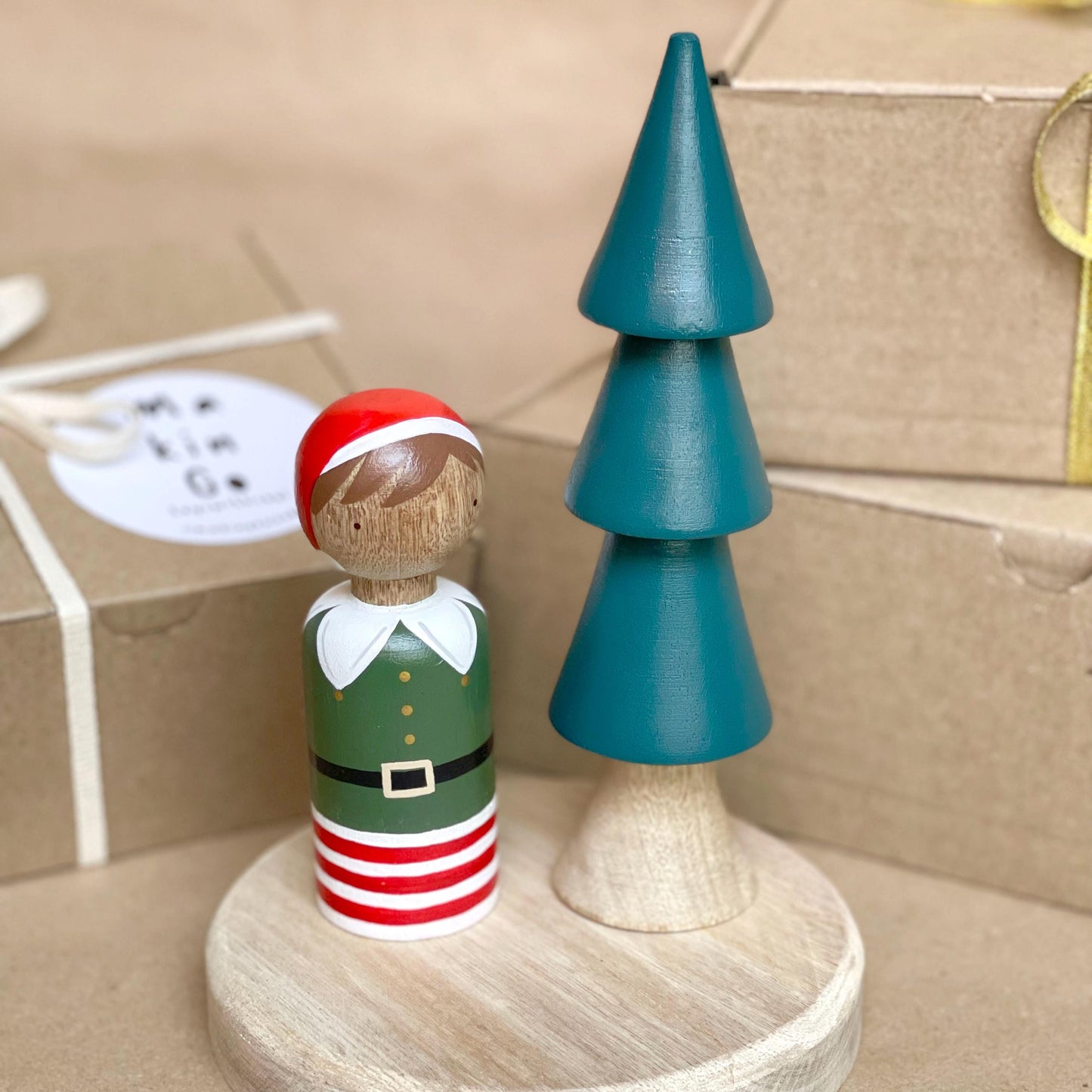 Santa and elf Peg People, Christmas Decorations