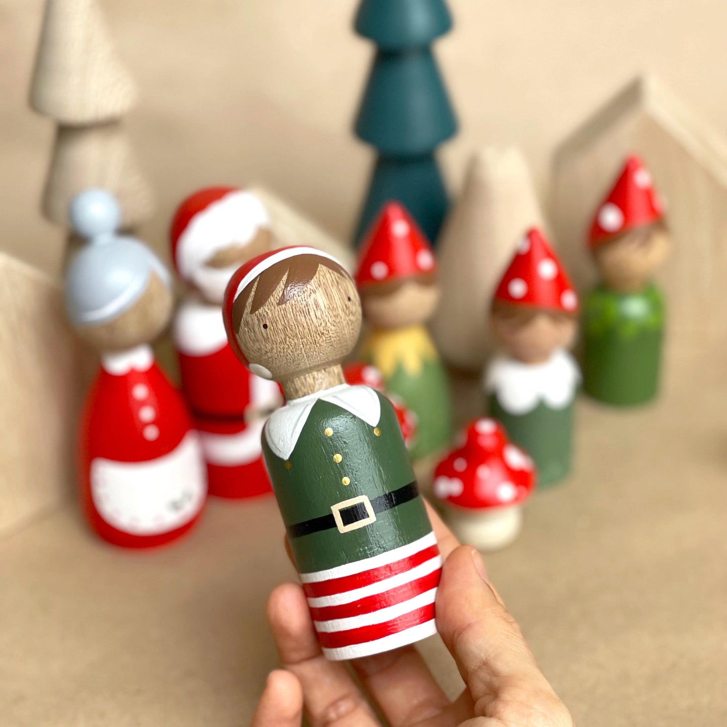 Santa and elf Peg People, Christmas Decorations