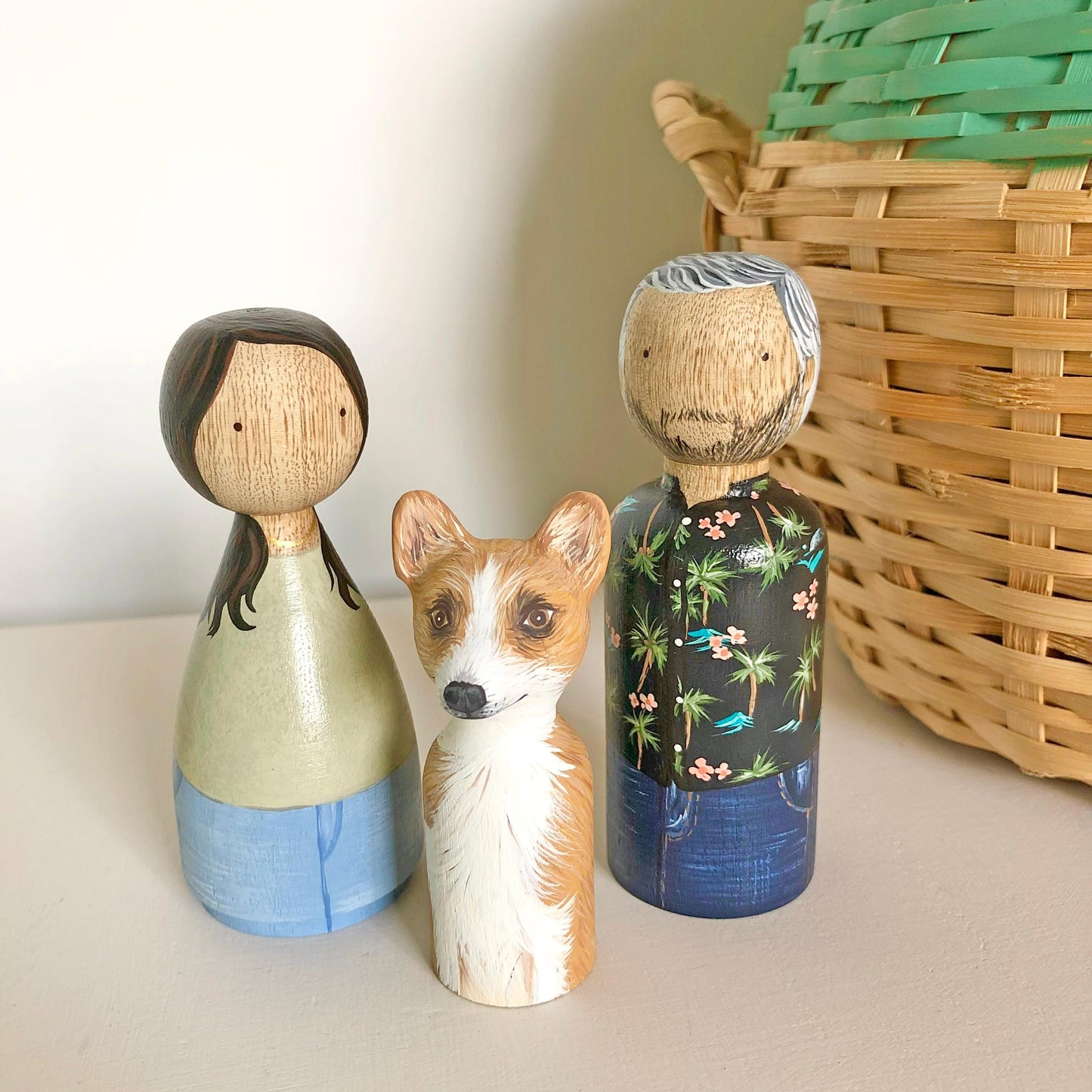 Custom Couple & Pets Peg Dolls