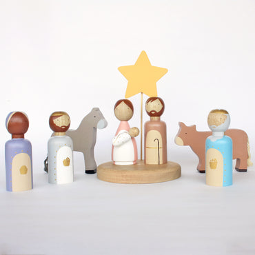 10 Figures - Kids wooden nativity scene, Christmas decorations