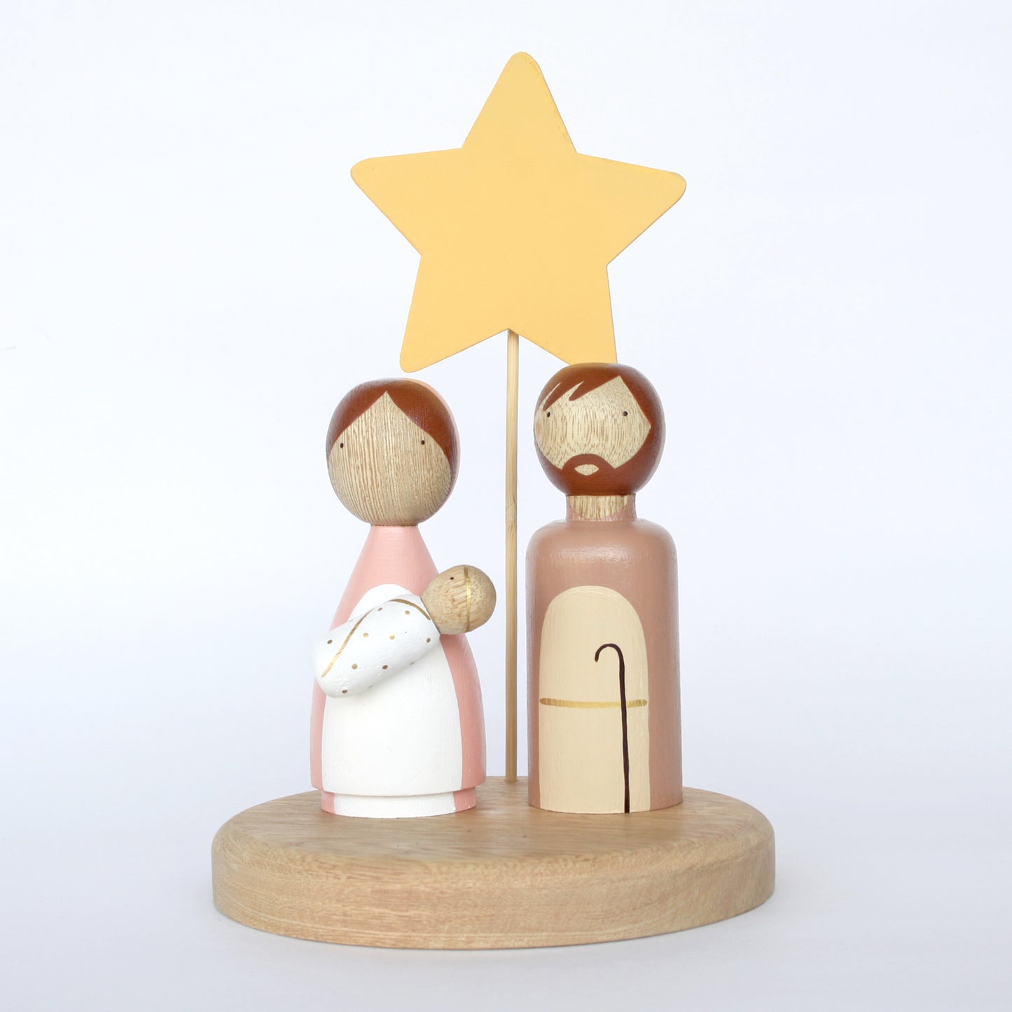 5 Figures - Wooden Kids Nativity Set - Peg Doll Christmas Story