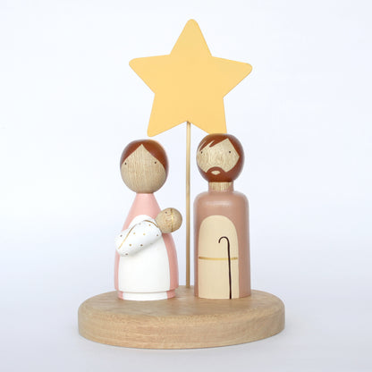 5 Figures - Wooden Kids Nativity Set - Peg Doll Christmas Story