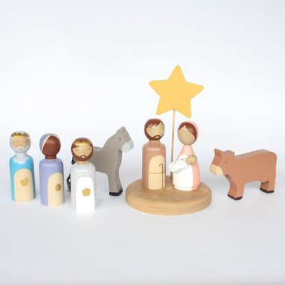 10 Figures - Kids wooden nativity scene, Christmas decorations