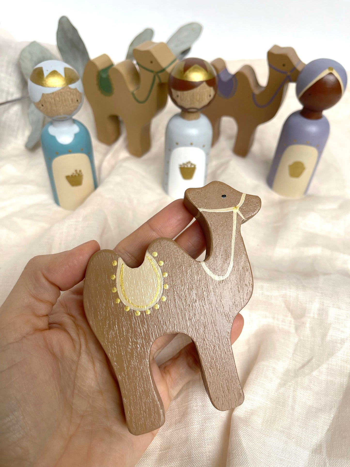 Set of 3 Wooden Camels for Nativity Scene | Handcrafted & Hand-Painted Christmas Figures