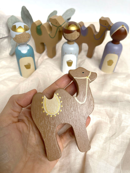 Set of 3 Wooden Camels for Nativity Scene | Handcrafted & Hand-Painted Christmas Figures