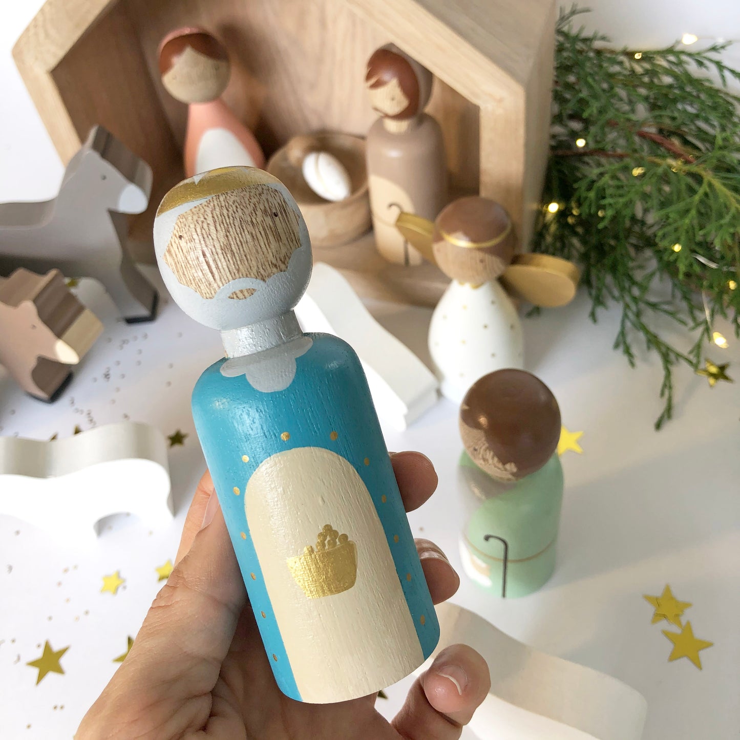 16 Figures - Kids wooden nativity set, Christmas decorations