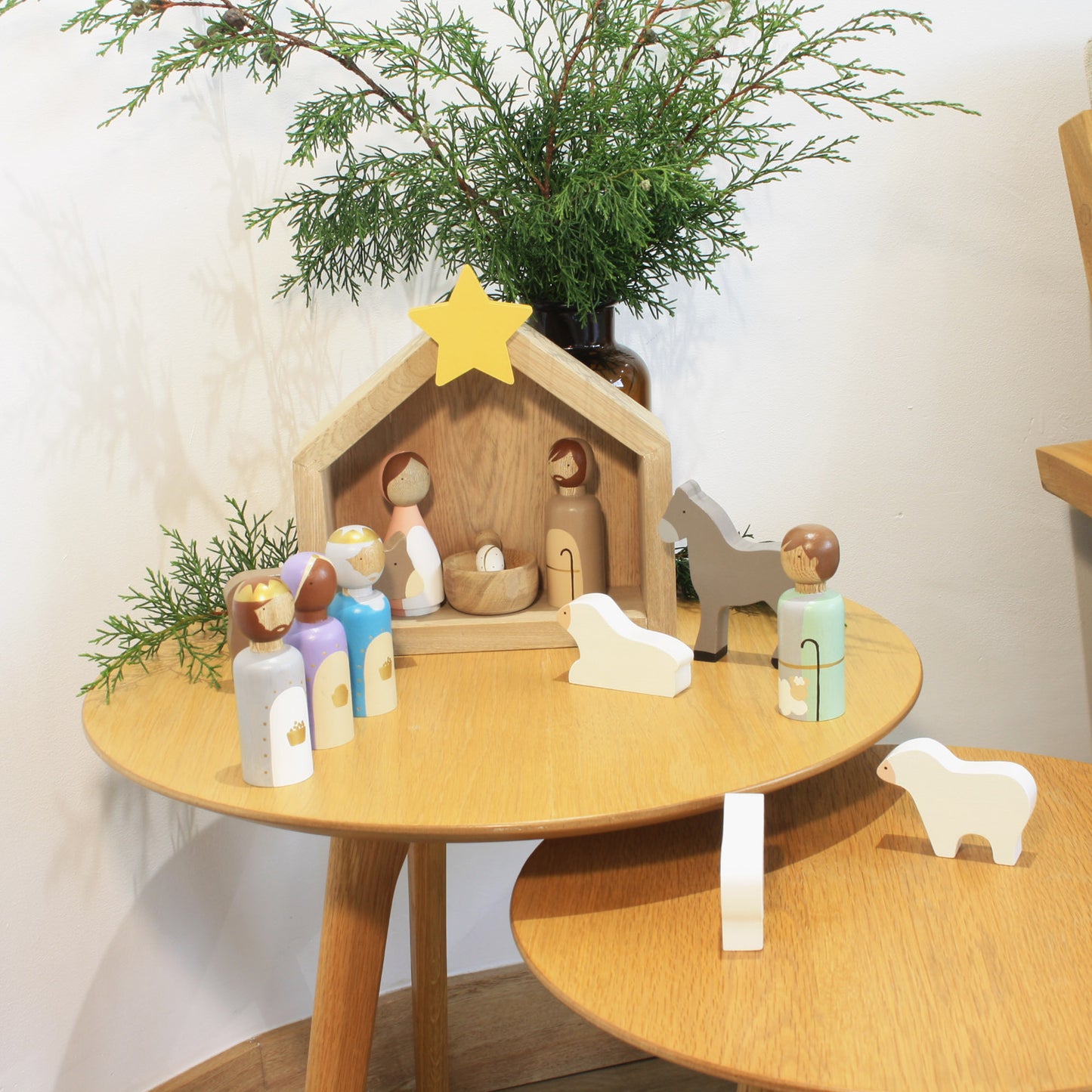 16 Figures - Kids wooden nativity set, Christmas decorations