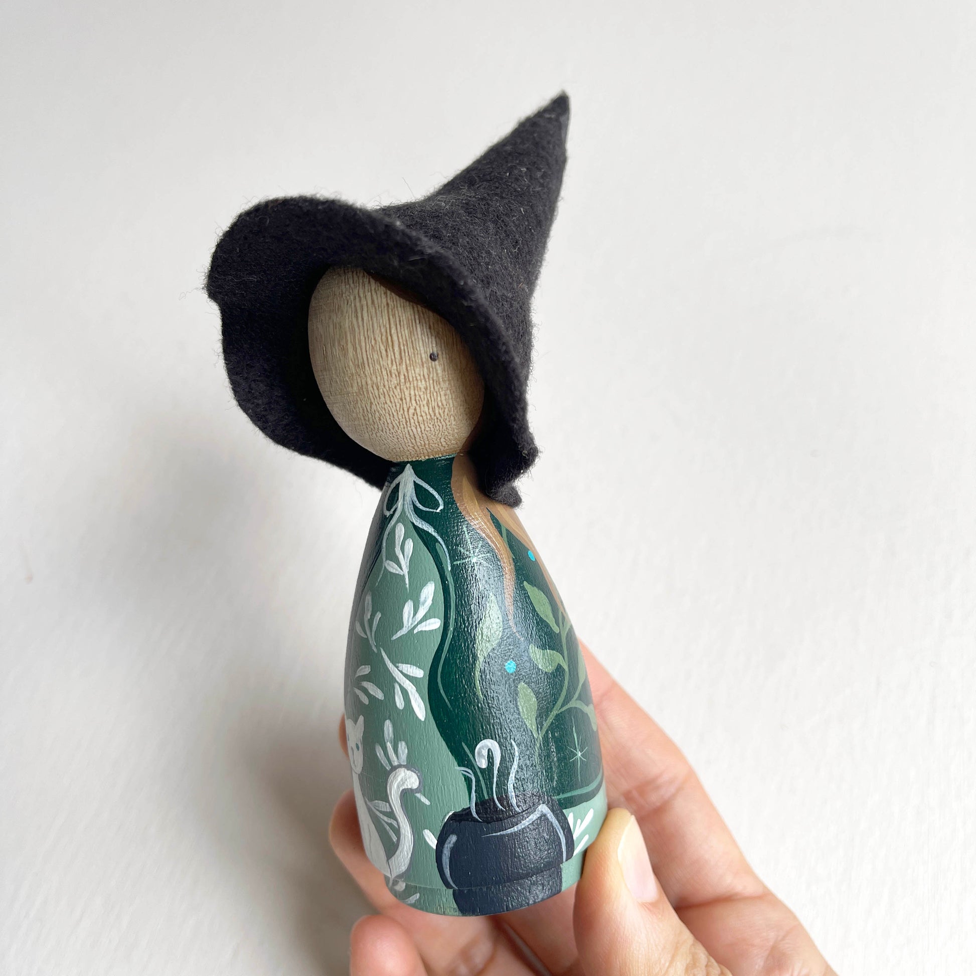 Hand-Painted Wooden Witch Doll