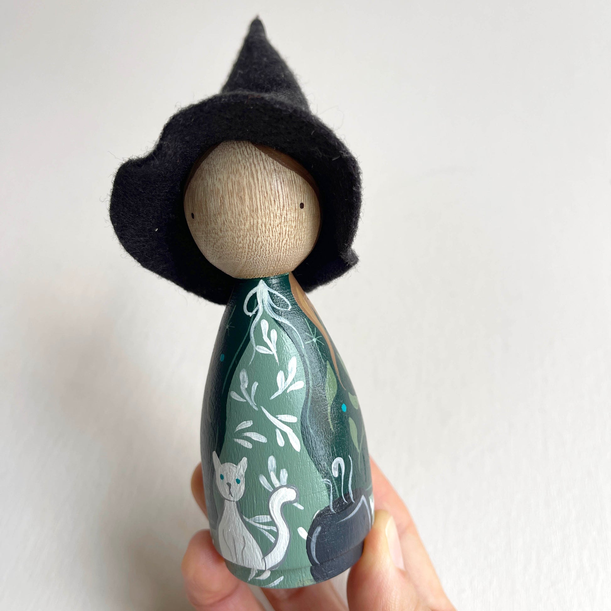 Hand-Painted Wooden Witch Doll
