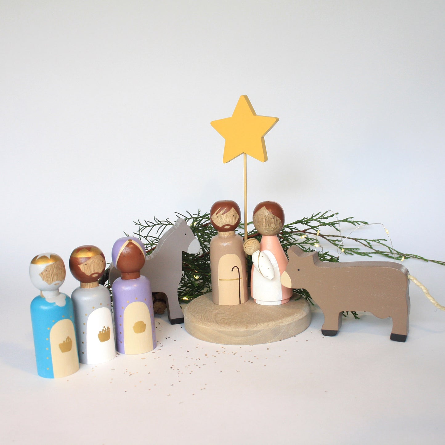 10 Figures - Kids wooden nativity scene, Christmas decorations