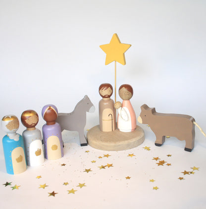 10 Figures - Kids wooden nativity scene, Christmas decorations