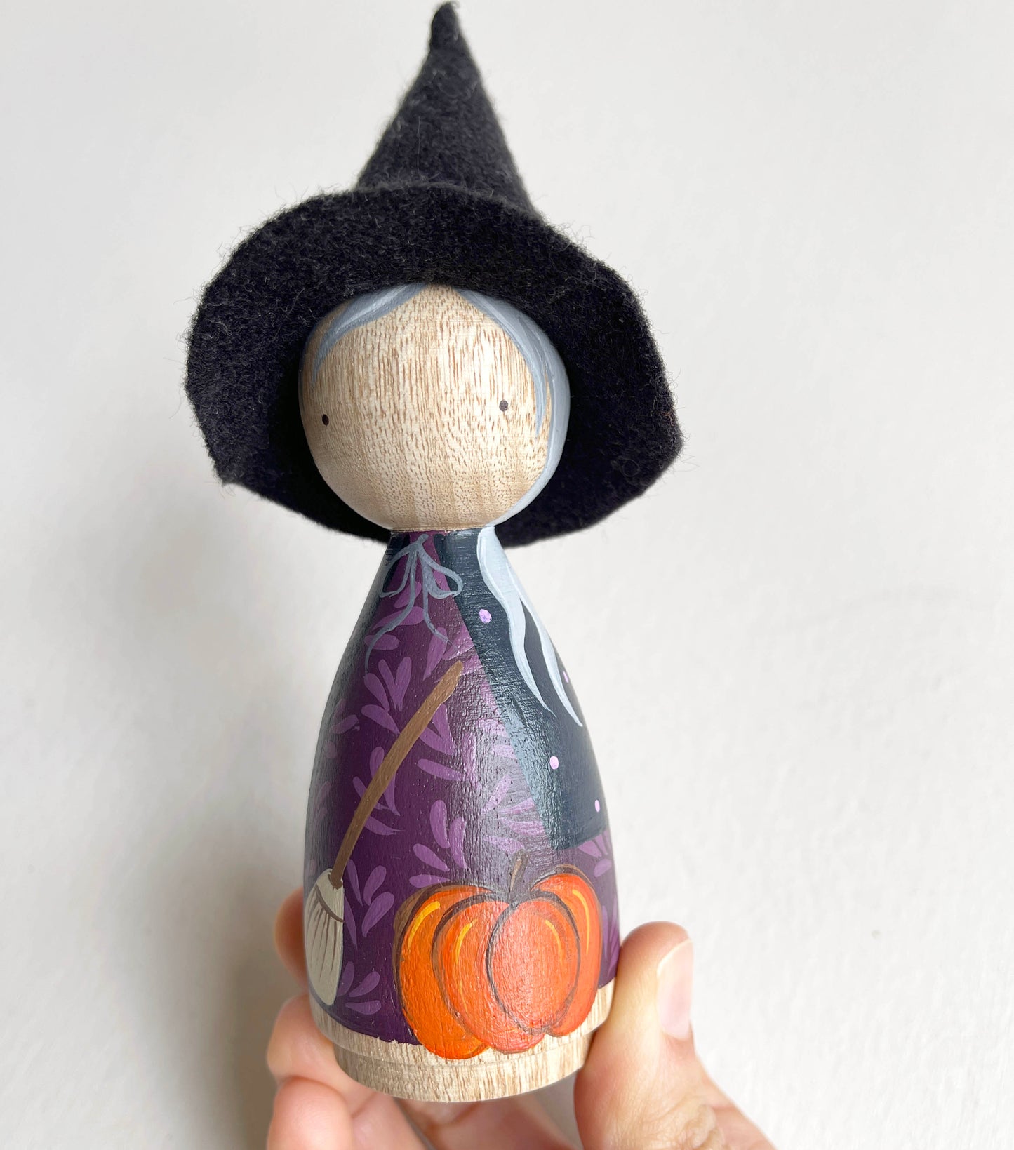 Hand-Painted Wooden Witch Doll