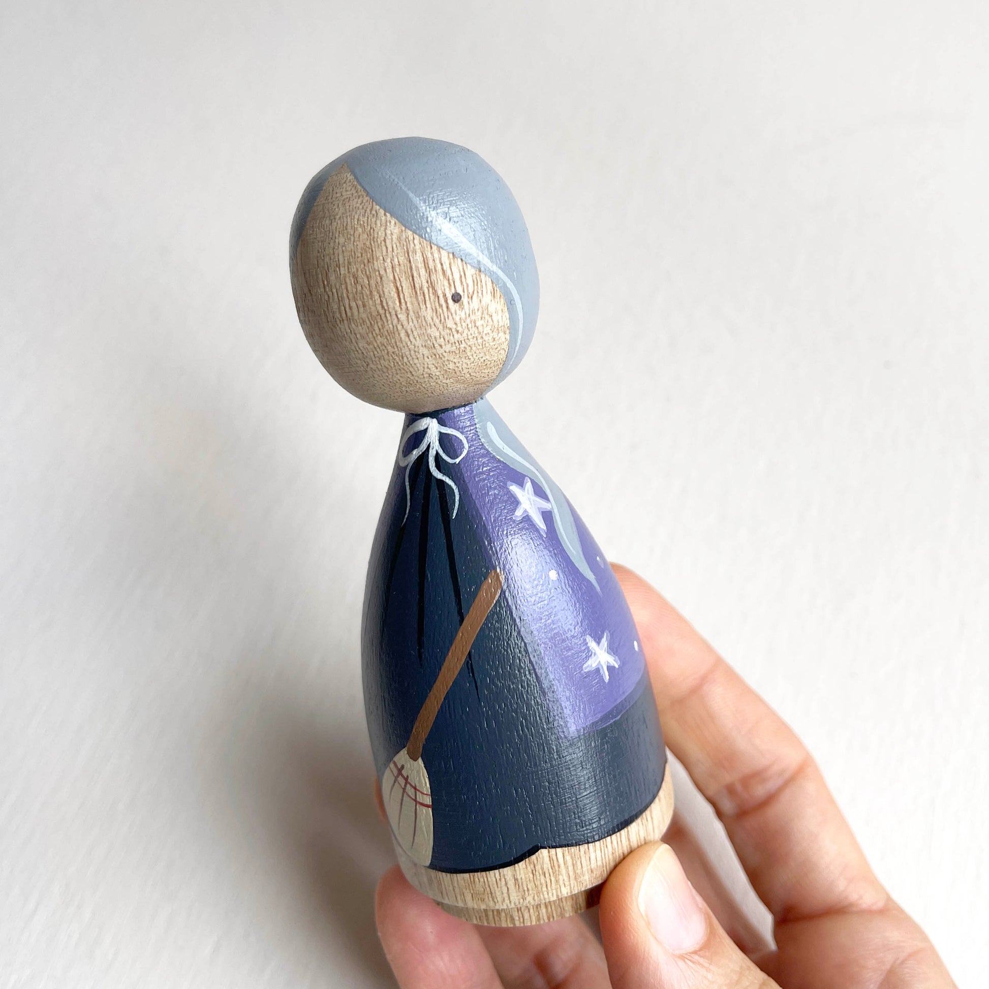 Hand-Painted Wooden Witch Doll
