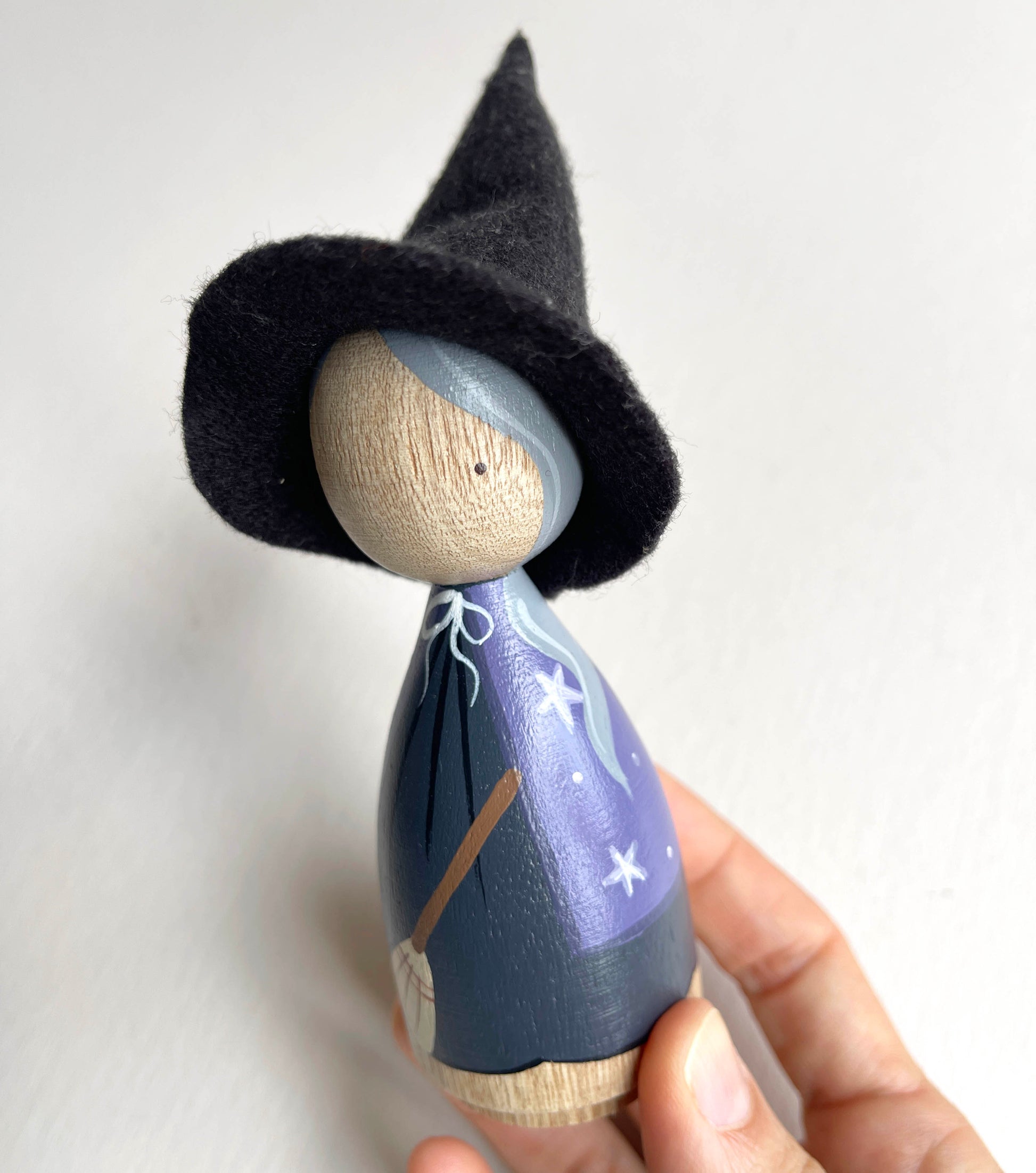 Hand-Painted Wooden Witch Doll