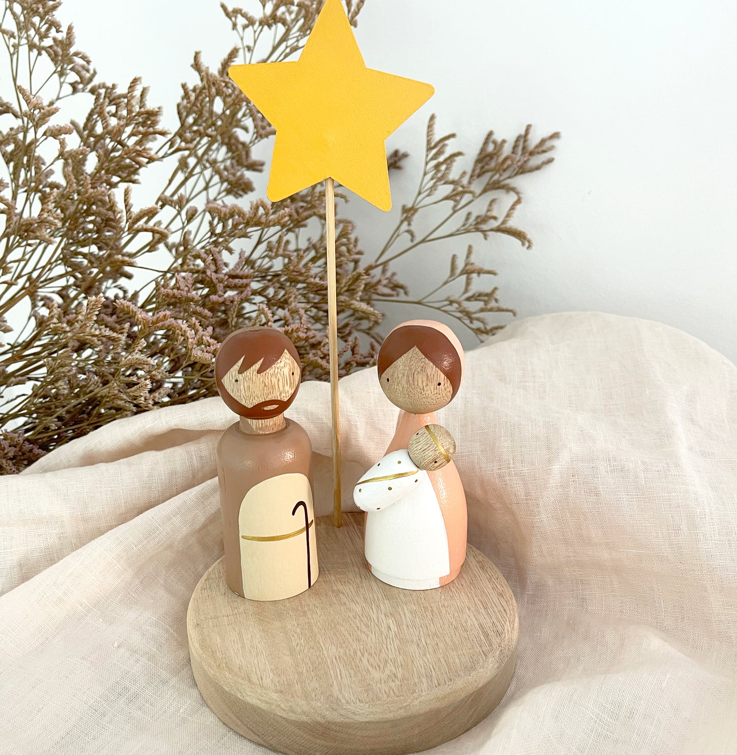 5 Figures - Wooden Kids Nativity Set - Peg Doll Christmas Story