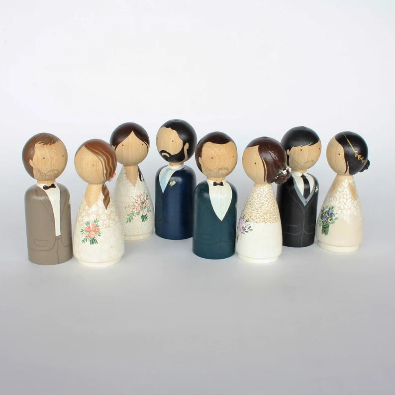 Personalized Wedding Peg Dolls - Bride & Groom Cake Topper