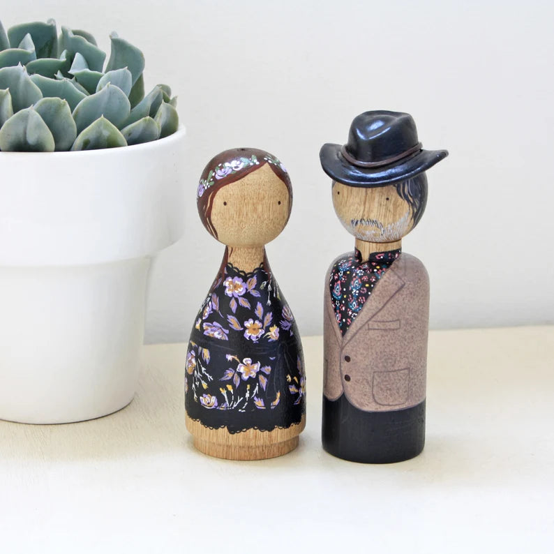 Personalized Wedding Peg Dolls - Bride & Groom Cake Topper