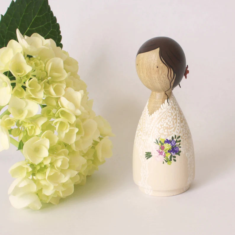 Personalized Wedding Peg Dolls - Bride & Groom Cake Topper