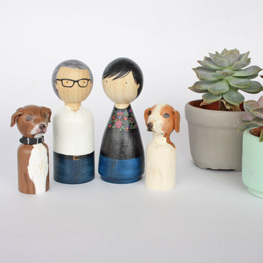 Custom Couple & Pets Peg Dolls