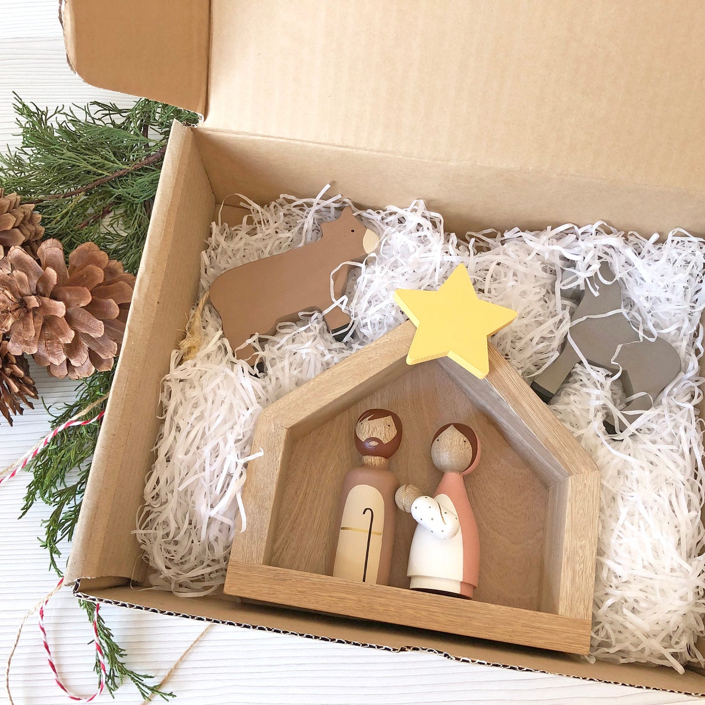 5 Figures - Wooden Kids Nativity Set - Peg Doll Christmas Story