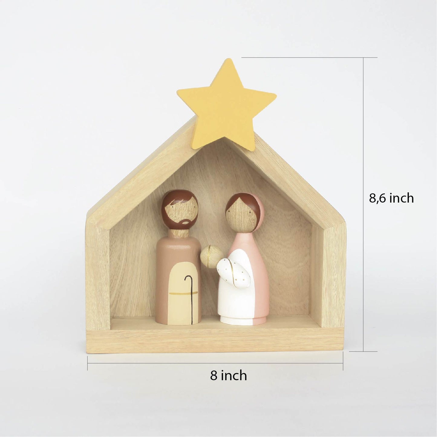 5 Figures - Wooden Kids Nativity Set - Peg Doll Christmas Story