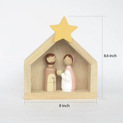 5 Figures - Wooden Kids Nativity Set - Peg Doll Christmas Story