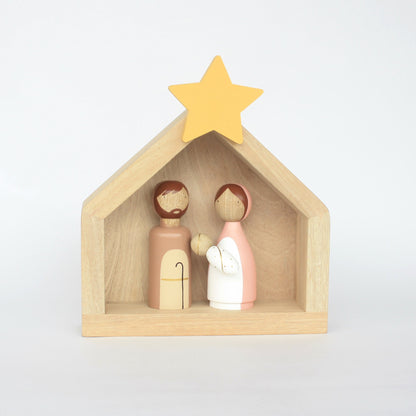 5 Figures - Wooden Kids Nativity Set - Peg Doll Christmas Story