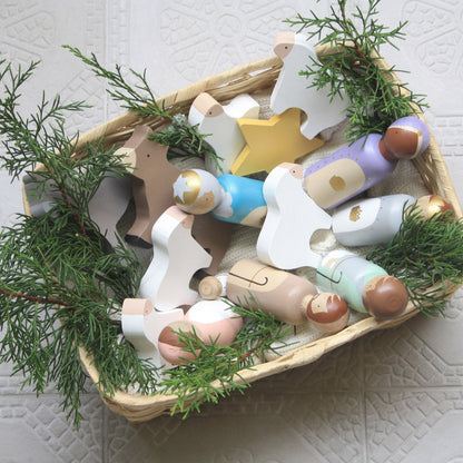 19 Figures - Kids wooden nativity set, Christmas decorations
