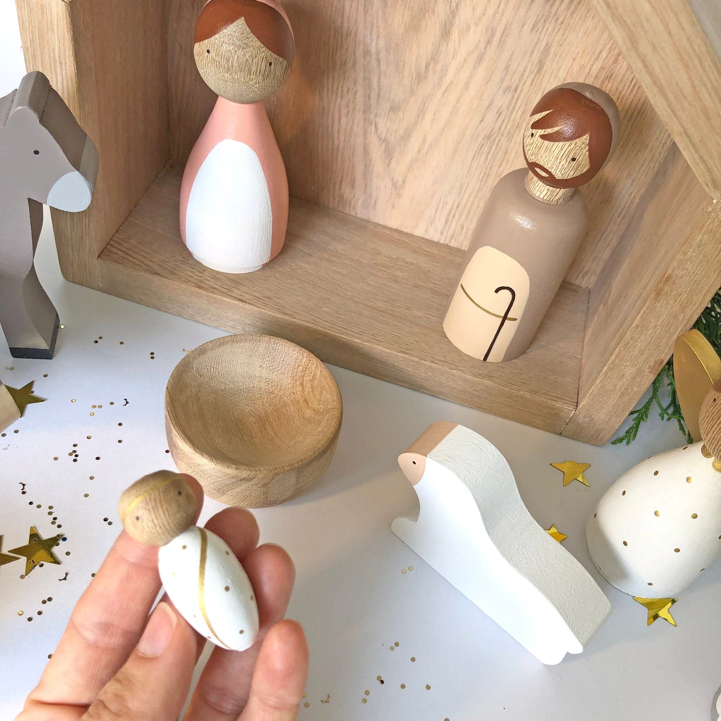 19 Figures - Kids wooden nativity set, Christmas decorations