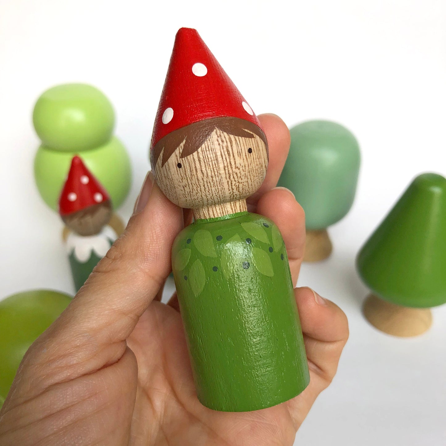 Garden gnomes peg doll set, Enchanted Forest toy for toddlers