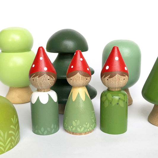 Garden gnomes peg doll set, Enchanted Forest toy for toddlers