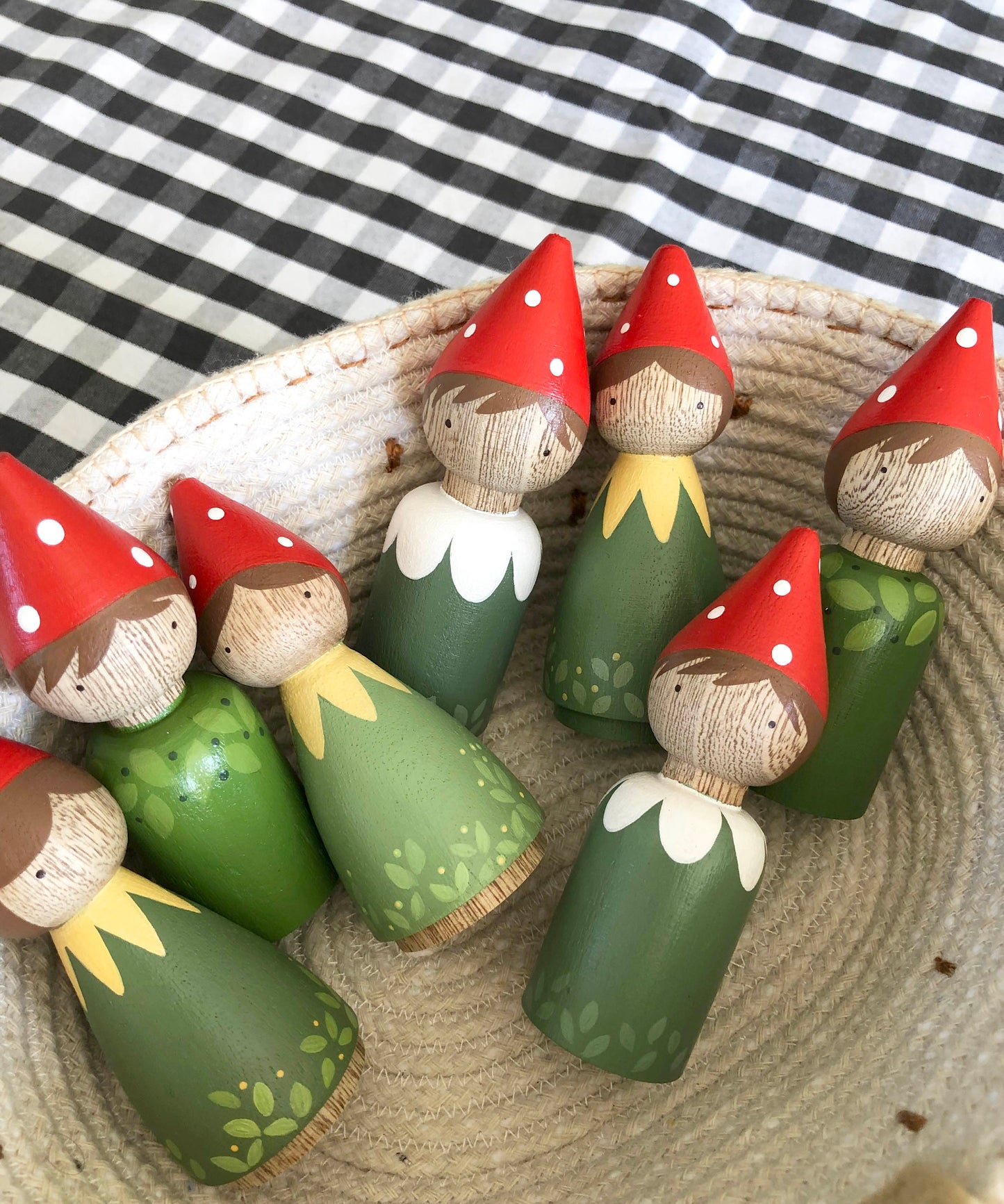Garden gnomes peg doll set, Enchanted Forest toy for toddlers