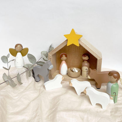19 Figures - Kids wooden nativity set, Christmas decorations