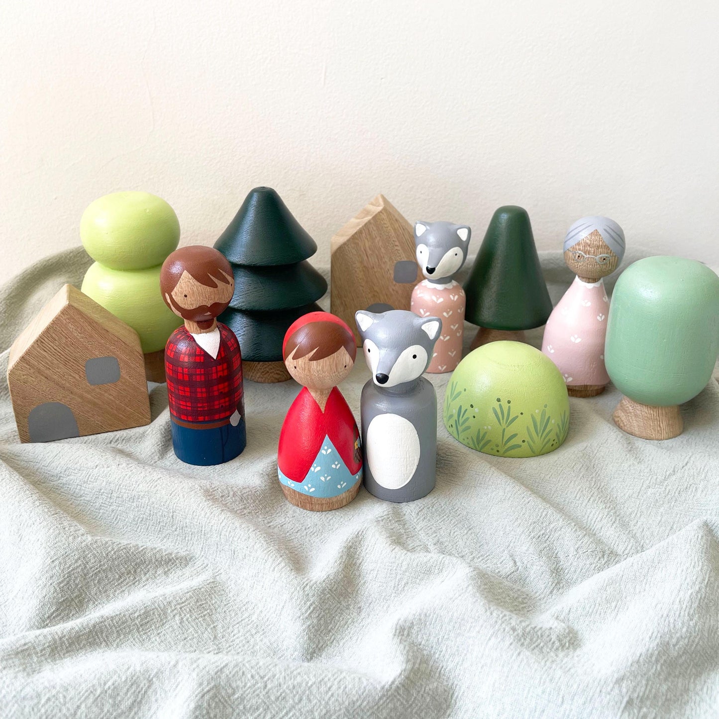Eco-Friendly Red Riding Hood Wooden Toy Set for Toddlers