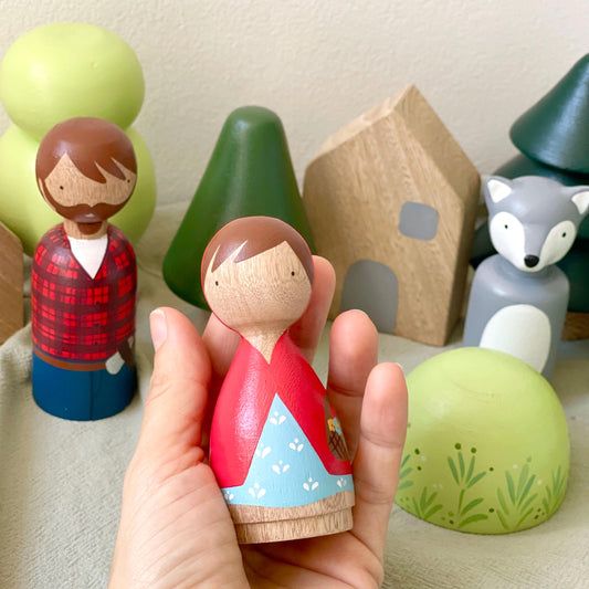 Eco-Friendly Red Riding Hood Wooden Toy Set for Toddlers