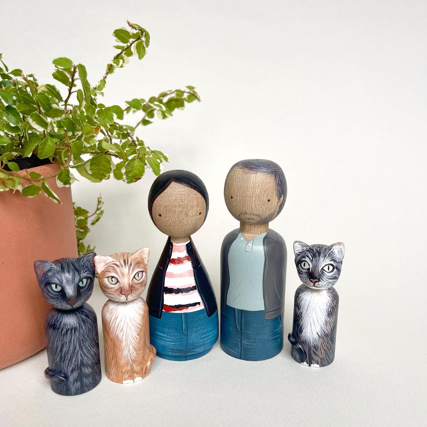 Custom Couple & Pets Peg Dolls