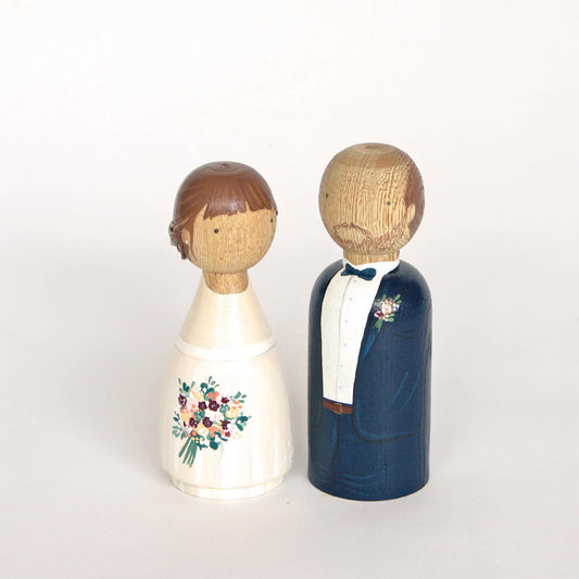 Personalized Wedding Peg Dolls - Bride & Groom Cake Topper