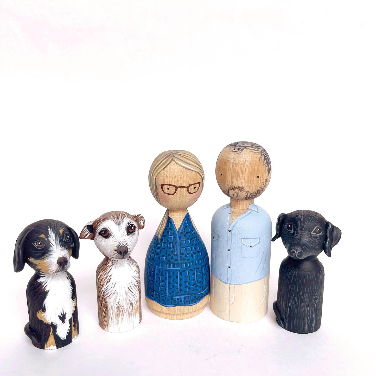 Custom Couple & Pets Peg Dolls