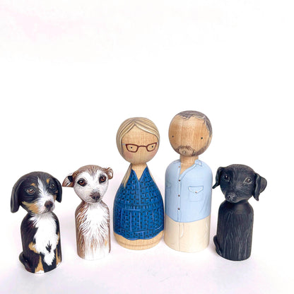 Custom Couple & Pets Peg Dolls