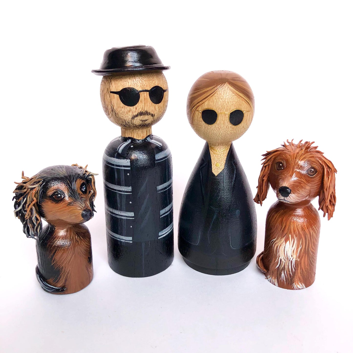 Custom Couple & Pets Peg Dolls