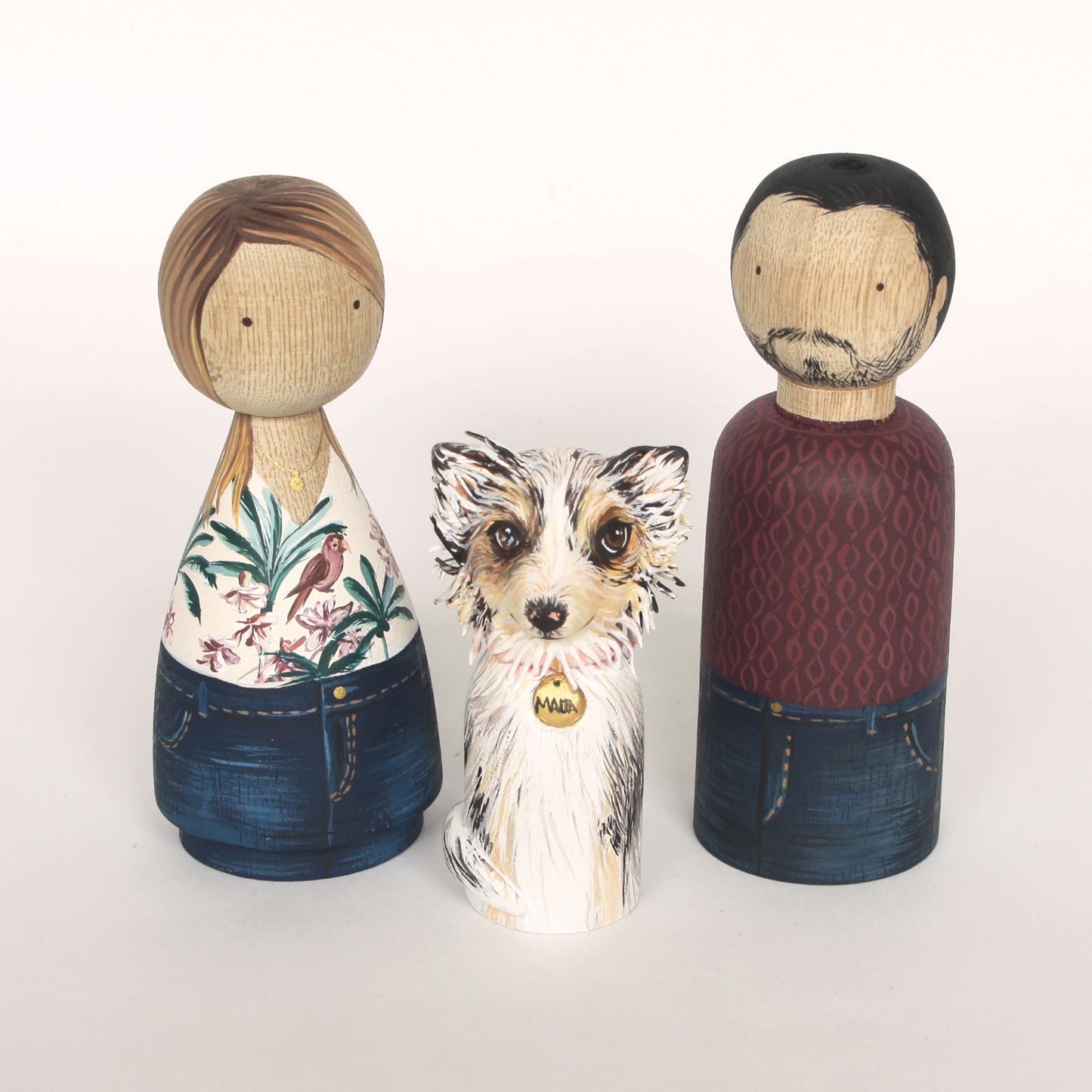 Custom Couple & Pets Peg Dolls