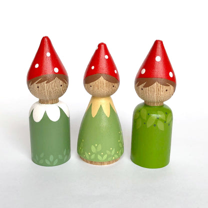 Garden gnomes peg doll set, Enchanted Forest toy for toddlers